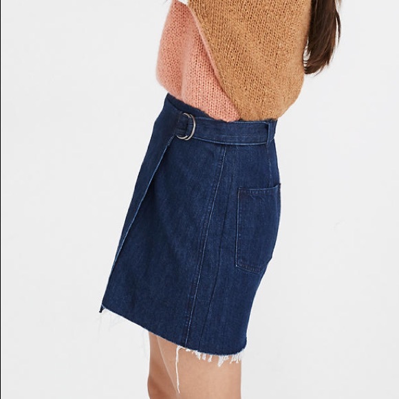 NWT Madewell Raw Hem Denim Wrap Skirt - Picture 2 of 6